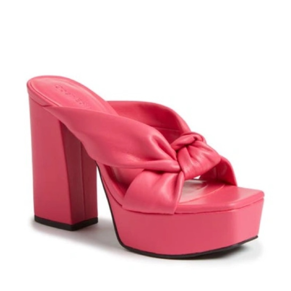 Open Edit Womens Kaia Platform Heel Sandals Slides Cross Puffy Barbie Pink Sz 11